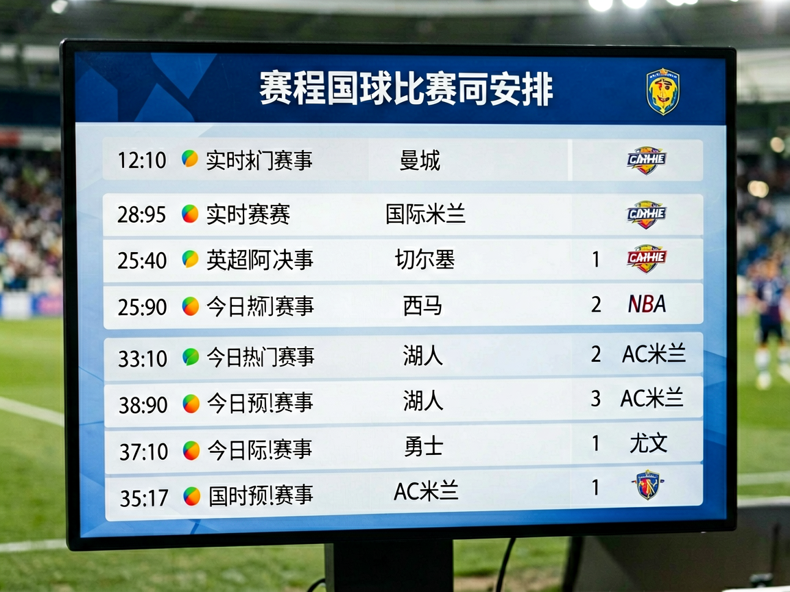 赛程表特写，显示多场足球比赛时间安排